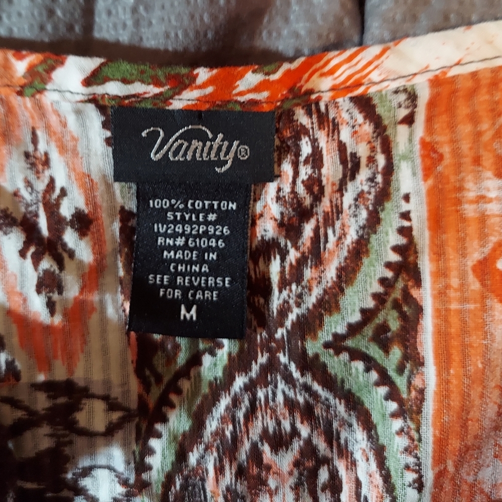 Tank top with crochet neckline by Vanity- orange, brown, white, tan - Picture 7 of 7